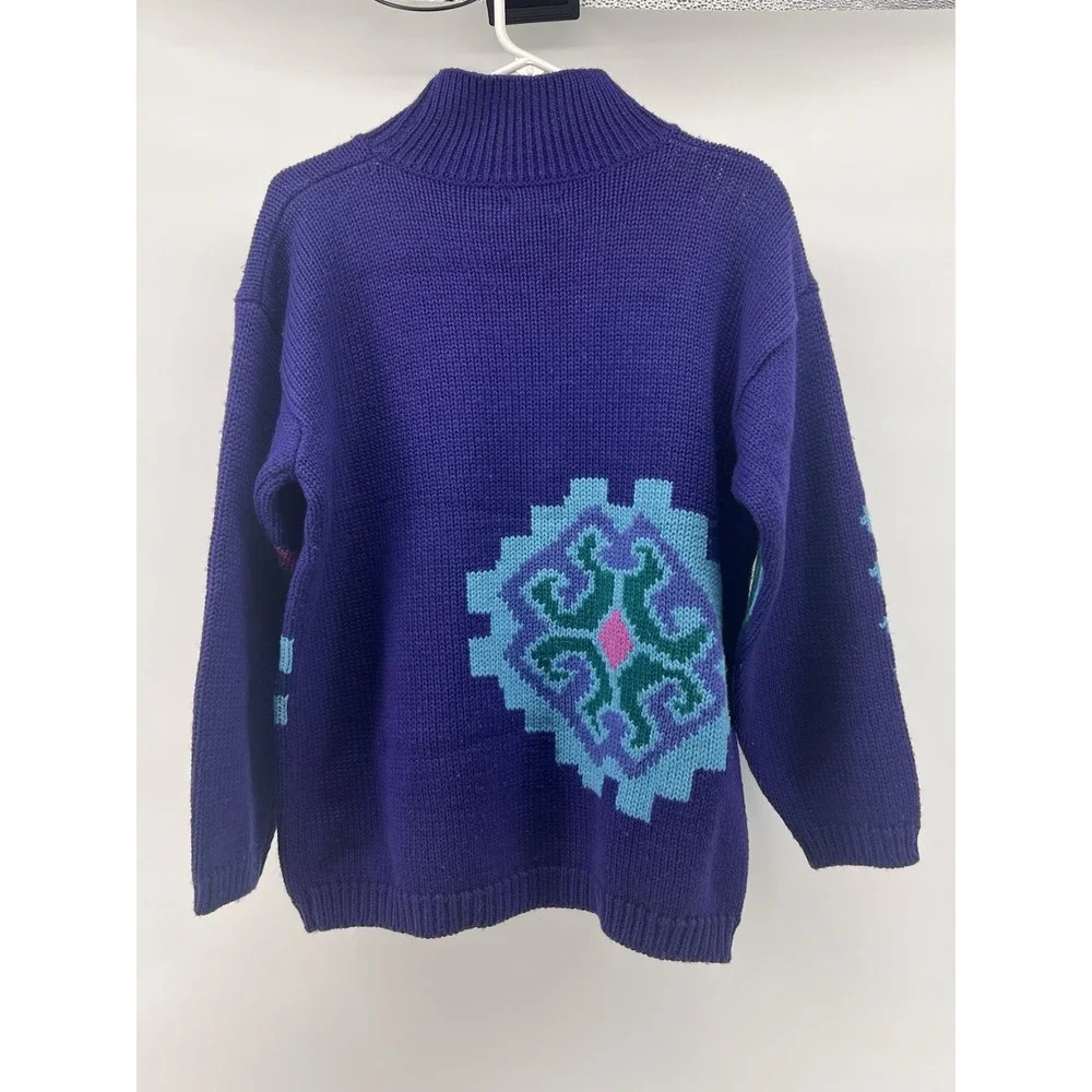 VTG Esprit Sport Purple Geometric Knit Wool Blend 80s Sweater Womens S Oversized
